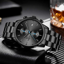 Load image into Gallery viewer, GOLDEN HOUR Men&#39;s Watches with Stainless Steel and Metal Casual Waterproof Chronograph Quartz Watch, Auto Date in Blue Hands
