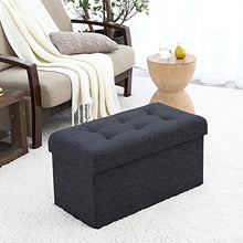 Load image into Gallery viewer, Ornavo Home Foldable Tufted Linen Large Storage Ottoman Bench Foot Rest Stool/Seat - 15&quot; x 30&quot; x 15&quot; (Black)
