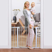 Load image into Gallery viewer, Cumbor 29.5”-40.6” Auto Close Safety Baby Gate, Durable Extra Wide Dog Gate for Stairs,Doorways, Easy Walk Thru Pet Gate for House，Child Gate Includes 4 Wall Cups and Extension, White
