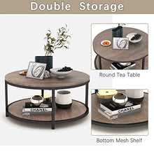 Load image into Gallery viewer, NSdirect 36 inches Round Coffee Table, Rustic Wooden Surface Top &amp; Sturdy Metal Legs Industrial Sofa Table for Living Room Modern Design Home Furniture with Storage Open Shelf (Light Walunt)
