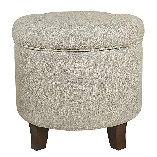 HomePop by Kinfine Fabric Upholstered Round Storage Ottoman - Velvet Button Tufted Ottoman with Removable Lid, Twine