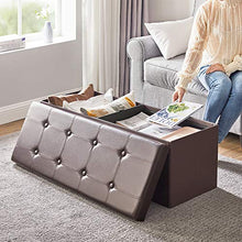 Load image into Gallery viewer, SONGMICS 43 Inches Folding Storage Ottoman Bench, Storage Chest, Footrest, Coffee Table, Padded Seat, Faux Leather, Holds up to 660 lb, Brown ULSF703
