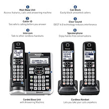 Load image into Gallery viewer, Panasonic Link2Cell Bluetooth Cordless Phone System with Voice Assistant, Call Block and Answering Machine, Expandable Home Phone with 5 Handsets – KX-TGF575S (Black with Silver Trim)
