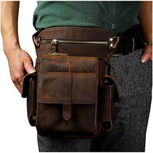 Load image into Gallery viewer, Le&#39;aokuu Mens Genuine Leather Bike Cycling Waist Hip Bum Fanny Pack Drop Leg Bag (1-913-5 Dark Brown)
