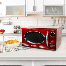 Load image into Gallery viewer, Nostalgia RMO4RR Retro Large 0.9 cu ft, 800-Watt Countertop Microwave Oven, 12 Pre-Programmed Cooking Settings, Digital Clock, Easy Clean Interior, Metallic Red
