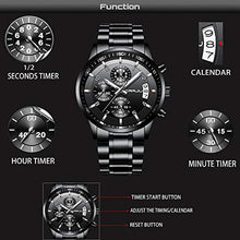 Load image into Gallery viewer, CRRJU Men&#39;s Watch Fashion Business Chronograph Quartz Wristwatches,Luxury Stainsteel Steel Band Waterproof Watch for Men Black dial
