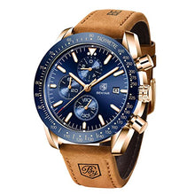 Load image into Gallery viewer, BENYAR Classic Fashion Elegant Chronograph Watch Casual Sport Leather Band Mens Watches 5140L(Brown-Blue)
