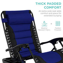 Load image into Gallery viewer, Best Choice Products Oversized Padded Zero Gravity Chair, Folding Outdoor Patio Recliner, XL Anti Gravity Lounger for Backyard w/Headrest, Cup Holder, Side Tray, Outdoor Polyester Mesh - Blue
