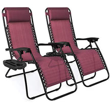 Load image into Gallery viewer, Best Choice Products Set of 2 Adjustable Steel Mesh Zero Gravity Lounge Chair Recliners w/Pillows and Cup Holder Trays - Burgundy
