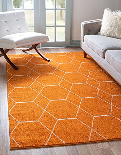 Unique Loom Trellis Frieze Collection Area Rug-Modern Morroccan Inspired Geometric Lattice Design, 6 x 9 ft, Orange/Ivory