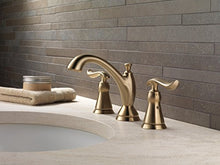 Load image into Gallery viewer, Delta Faucet Linden Widespread Bathroom Faucet 3 Hole, Gold Bathroom Faucet, Diamond Seal Technology, Metal Drain Assembly, Champagne Bronze 3594-CZMPU-DST
