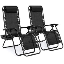 Load image into Gallery viewer, Best Choice Products Set of 2 Adjustable Steel Mesh Zero Gravity Lounge Chair Recliners w/Pillows and Cup Holder Trays, Black
