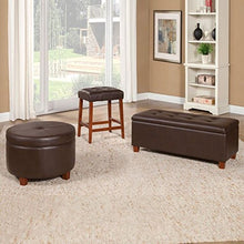 Load image into Gallery viewer, HomePop Round Leatherette Storage Ottoman with Lid, Chocolate Brown
