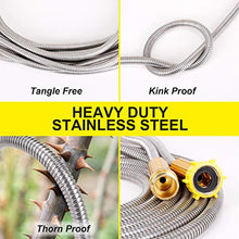 Load image into Gallery viewer, Metal Garden Hose 50FT - Stainless Steel Heavy Duty Water Hose with Metal Nozzle &amp; 8 Function Sprayer, Portable &amp; Lightweight Kink Free Yard Hose, Outdoor Hose
