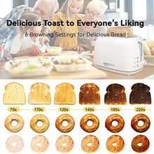 Load image into Gallery viewer, 2 Slice Stainless Steel Toaster Retro with 6 Bread Shade Settings, Bagel, Cancel, Defrost Function, 2 Slice Toaster with Extra Wide Slot, Removable Crumb Tray, White
