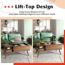 Load image into Gallery viewer, WLIVE Wood Lift Top Coffee Table with Hidden Compartment and Adjustable Storage Shelf, Lift Tabletop Dining Table for Home Living Room, Office, Retro Brown
