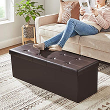 Load image into Gallery viewer, SONGMICS 43 Inches Folding Storage Ottoman Bench, Storage Chest, Footrest, Coffee Table, Padded Seat, Faux Leather, Holds up to 660 lb, Brown ULSF703
