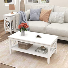 Load image into Gallery viewer, ChooChoo Coffee Table Classic X Design for Living Room, Rectangular Modern Cocktail Table with Storage Shelf, 39 Inch (White)
