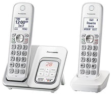 Load image into Gallery viewer, Panasonic DECT 6.0 Expandable Cordless Phone with Answering Machine and Smart Call Block - 2 Cordless Handsets - KX-TGD532W (White/Silver)
