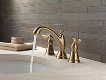 Load image into Gallery viewer, Delta Faucet Linden Widespread Bathroom Faucet 3 Hole, Gold Bathroom Faucet, Diamond Seal Technology, Metal Drain Assembly, Champagne Bronze 3594-CZMPU-DST
