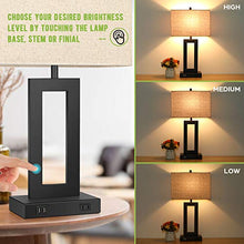 Load image into Gallery viewer, Set of 2 Touch Control Table Lamp with 2 USB Ports, 3-Way Dimmable Modern Nightstand Lamp Sets Bedside Touch Desk Lamp With Fabric Cream Shade For Bedroom Table Living Room Reading, LED Bulbs Included
