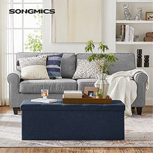 Load image into Gallery viewer, SONGMICS 43 Inches Folding Storage Ottoman Bench Storage Chest Foot Rest Stool with Wooden Divider, Holds up to 660 lb, Navy Blue ULSF77IN
