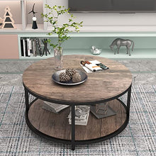 Load image into Gallery viewer, NSdirect 36 inches Round Coffee Table, Rustic Wooden Surface Top &amp; Sturdy Metal Legs Industrial Sofa Table for Living Room Modern Design Home Furniture with Storage Open Shelf (Light Walunt)
