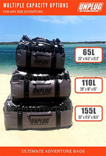 Load image into Gallery viewer, Unplug Ultimate Adventure Bag -1680D Heavy Duty Waterproof Duffel Bag for Boating, Motorcycling, Hunting, Camping, Kayaks or Jet Ski. Gets Gear Through Any Conditions (65L, Storm Grey)
