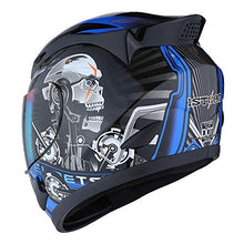 Load image into Gallery viewer, 1STORM Motorcycle Bike Full FACE Helmet Mechanic Skull - Tinted Visor Blue
