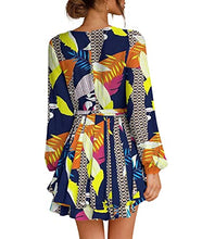 Load image into Gallery viewer, Womens Long Sleeve Dress Deep V-Neck Tie Waist Cocktail Dresses Navy L
