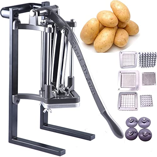 French Fry Cutter Commercial Grade Potato Slicer with Stand Suction Feet Complete Set, Includes 1/4