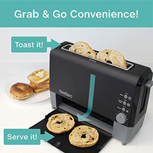 Load image into Gallery viewer, West Bend 77224 Toaster 2 Slice QuikServe Wide Slot Slide Through with Bagel and Gluten-Free Settings and Cool Touch Exterior Includes Removable Serving Tray, Black
