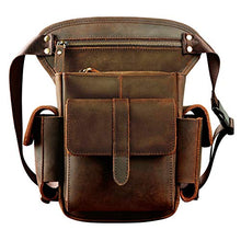 Load image into Gallery viewer, Le&#39;aokuu Mens Genuine Leather Bike Cycling Waist Hip Bum Fanny Pack Drop Leg Bag (1-913-5 Dark Brown)
