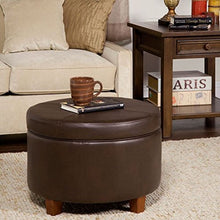 Load image into Gallery viewer, HomePop Round Leatherette Storage Ottoman with Lid, Chocolate Brown
