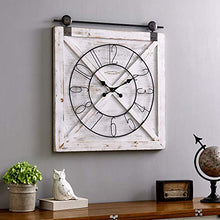 Load image into Gallery viewer, FirsTime &amp; Co. Farmstead Barn Door Wall Clock, 29&quot;H x 27&quot;W, Whitewash, Silver Hardware, Black Dial
