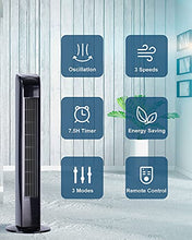 Load image into Gallery viewer, Uthfy Oscillating Tower Fan with Remote, Electric Standing Tower Fan Floor Fan for Bedroom Indoor Office and Home Use,Quiet Cooling Portable Bladeless Tower Fans, 30 inchs, Black Tower Fan
