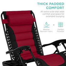 Load image into Gallery viewer, Best Choice Products Oversized Padded Zero Gravity Chair, Folding Outdoor Patio Recliner, XL Anti Gravity Lounger for Backyard w/Headrest, Cup Holder, Side Tray, Outdoor Polyester Mesh - Burgundy
