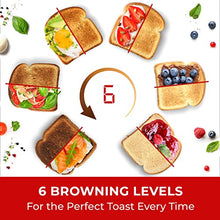 Load image into Gallery viewer, Mueller UltraToast Full Stainless Steel Toaster 2 Slice, Long Extra-Wide Slots with Removable Tray, Cancel/Defrost/Reheat Functions, 6 Browning Levels with LED Display
