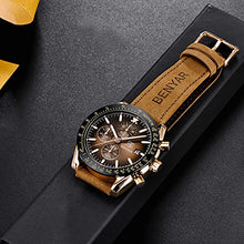 Load image into Gallery viewer, BY BENYAR Men Watches Chronograph Analog Quartz Waterproof Luminous Watch for Men Business Work Sport Stylish Casual Brown Leather Band Men&#39;s Wrist Watches Elegant Gifts for Men
