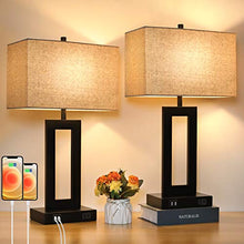 Load image into Gallery viewer, Set of 2 Touch Control Table Lamp with 2 USB Ports, 3-Way Dimmable Modern Nightstand Lamp Sets Bedside Touch Desk Lamp With Fabric Cream Shade For Bedroom Table Living Room Reading, LED Bulbs Included
