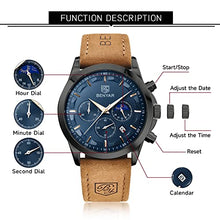 Load image into Gallery viewer, BY BENYAR Men&#39;s Watches Waterproof Sport Military Watch for Men Multifunction Chronograph Black Fashion Quartz Wristwatches Calendar with Leather Strap
