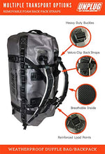Load image into Gallery viewer, Unplug Ultimate Adventure Bag -1680D Heavy Duty Waterproof Duffel Bag for Boating, Motorcycling, Hunting, Camping, Kayaks or Jet Ski. Gets Gear Through Any Conditions (65L, Storm Grey)
