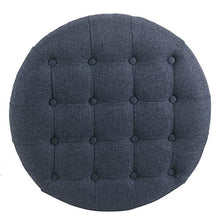 Load image into Gallery viewer, Homepop Home Decor | Large Button Tufted Woven Round Storage Ottoman | Ottoman with Storage for Living Room &amp; Bedroom (Navy Woven)
