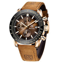 Load image into Gallery viewer, BY BENYAR Men Watches Chronograph Analog Quartz Waterproof Luminous Watch for Men Business Work Sport Stylish Casual Brown Leather Band Men&#39;s Wrist Watches Elegant Gifts for Men
