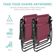 Load image into Gallery viewer, Best Choice Products Set of 2 Adjustable Steel Mesh Zero Gravity Lounge Chair Recliners w/Pillows and Cup Holder Trays - Burgundy
