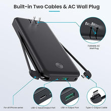 Load image into Gallery viewer, Portable Charger with Built-in Cables &amp; AC Wall Plug,Ultra Slim 13800mAh USB-C Power Bank, 4 Output LCD Display External Battery Pack Phone Charger Compatible with iPhone 15/14/13 Samsung Android etc
