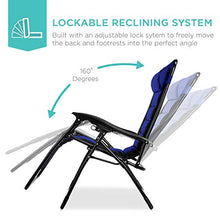 Load image into Gallery viewer, Best Choice Products Oversized Padded Zero Gravity Chair, Folding Outdoor Patio Recliner, XL Anti Gravity Lounger for Backyard w/Headrest, Cup Holder, Side Tray, Outdoor Polyester Mesh - Blue
