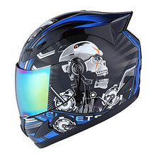 Load image into Gallery viewer, 1STORM Motorcycle Bike Full FACE Helmet Mechanic Skull - Tinted Visor Blue
