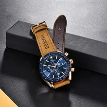 Load image into Gallery viewer, BENYAR Classic Fashion Elegant Chronograph Watch Casual Sport Leather Band Mens Watches 5140L(Brown-Blue)
