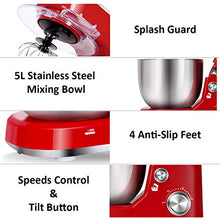 Load image into Gallery viewer, Stand Mixer, CUSIMAX Dough Mixer Tilt-Head Electric Mixer with 5-Quart Stainless Steel Bowl, Dough Hook, Mixing Beater and Whisk, Splash Guard, Red Food Mixer
